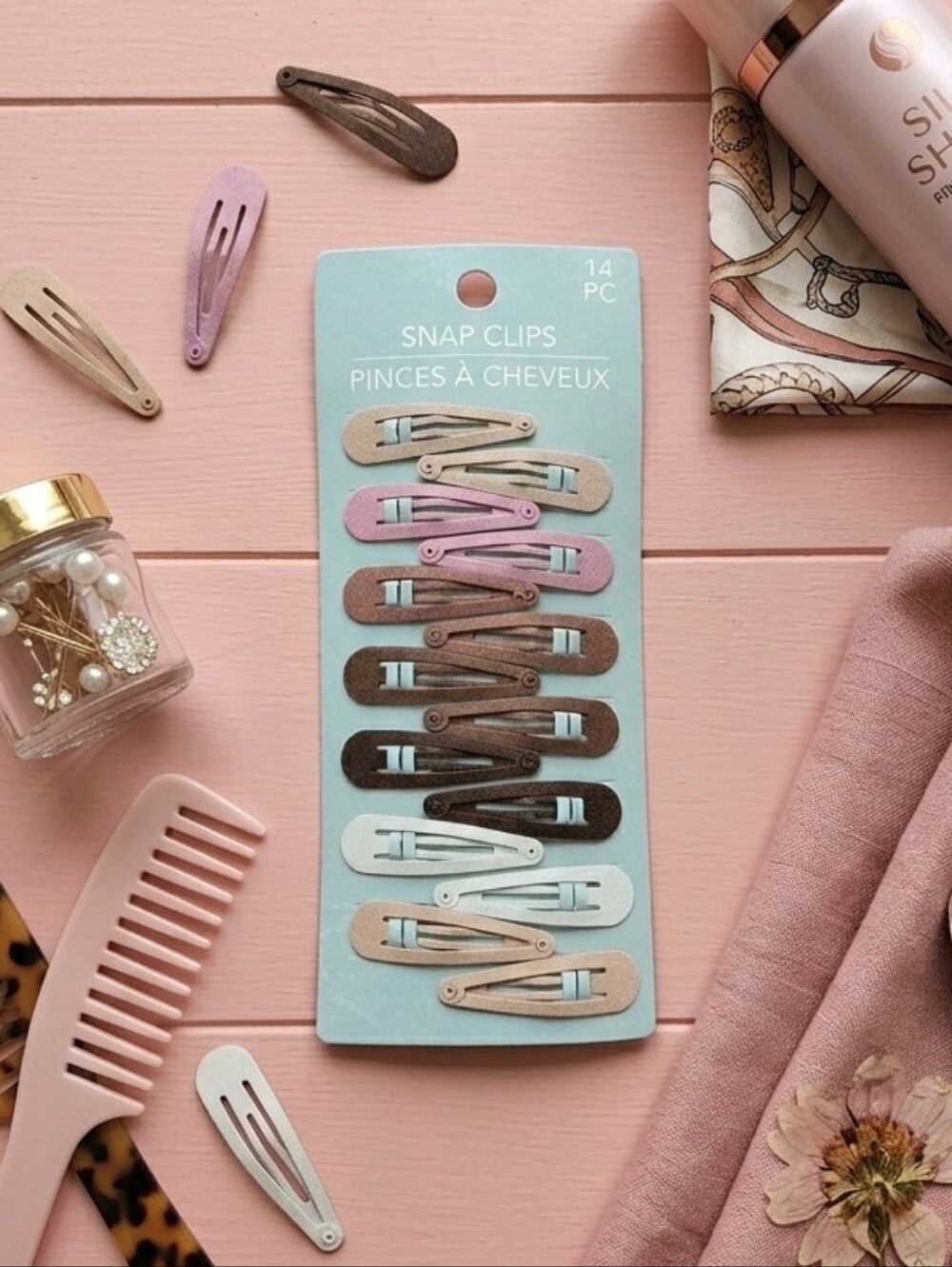 |FREE W/PURCHASE| Pink & Brown Hair Snap Clips Pack - 14PC